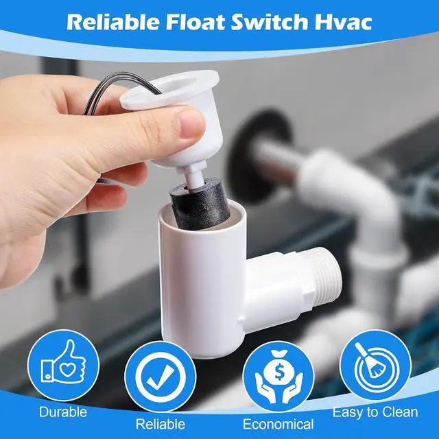 Alt view image 4 of 7 - 10 Pack SS2 Float Switch for Easy Installation, AC Float Switch with 3/4 Inch Adaptor and 6ft Wire, Water Level Accessory for HVAC System with Condensate Overflow Detection