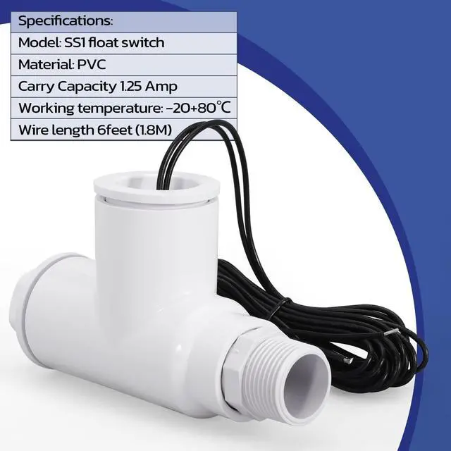 Alt view image 5 of 7 - SS1 Float Switch Condensate Overflow Switch with 3/4 Inch Adaptor and 6FT Wire for HVAC Drain Pan Condensate for condensate Overflow Detection (15PCS)