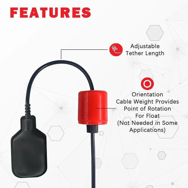 Alt view image 3 of 7 - Float Switch with Counterweight,IP68 Waterproof Vertical Float Switch Liquid Level Sensor, Septic for Sewage Tank, Septic Basin, Water Tank,Automatic Water Supply & Drainage Control(13-Ft)