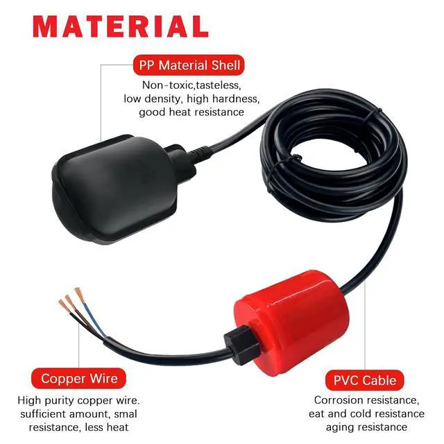 Alt view image 4 of 7 - Float Switch with Counterweight,IP68 Waterproof Vertical Float Switch Liquid Level Sensor, Septic for Sewage Tank, Septic Basin, Water Tank,Automatic Water Supply & Drainage Control(13-Ft)