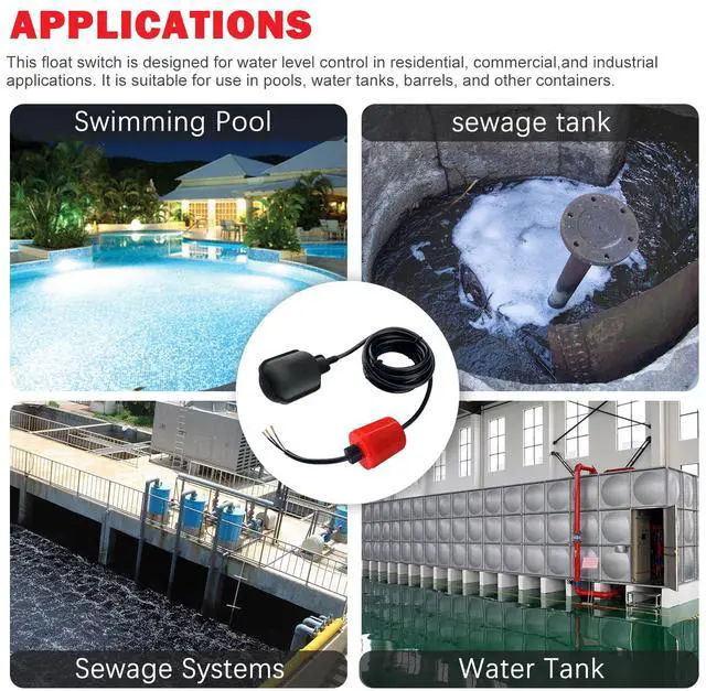 Alt view image 7 of 7 - Float Switch with Counterweight,IP68 Waterproof Vertical Float Switch Liquid Level Sensor, Septic for Sewage Tank, Septic Basin, Water Tank,Automatic Water Supply & Drainage Control(13-Ft)