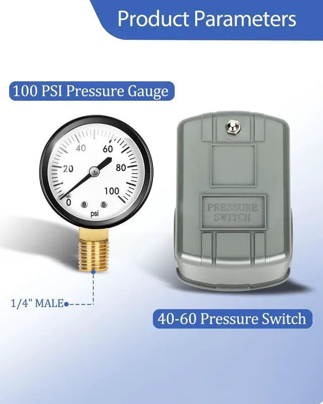 Alt view image 4 of 7 - 1"x 11"Well Pressure Tank Tee Kit with 40-60Psi Pressure Switch, Ball Valve, 100 Psi Pressure Gauge, Relief Valve, Drain Valve, Well Tank Tee Kit for Pressure Tank with Diameters Up to 16"