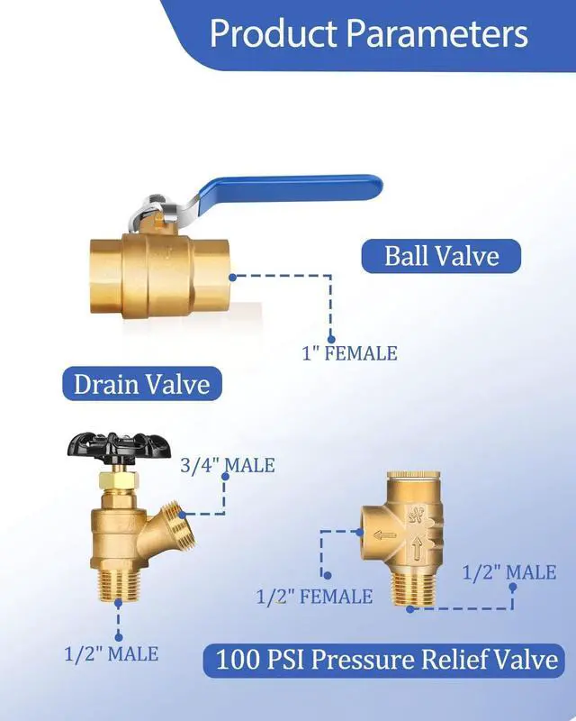 Alt view image 5 of 7 - 1"x 11"Well Pressure Tank Tee Kit with 40-60Psi Pressure Switch, Ball Valve, 100 Psi Pressure Gauge, Relief Valve, Drain Valve, Well Tank Tee Kit for Pressure Tank with Diameters Up to 16"