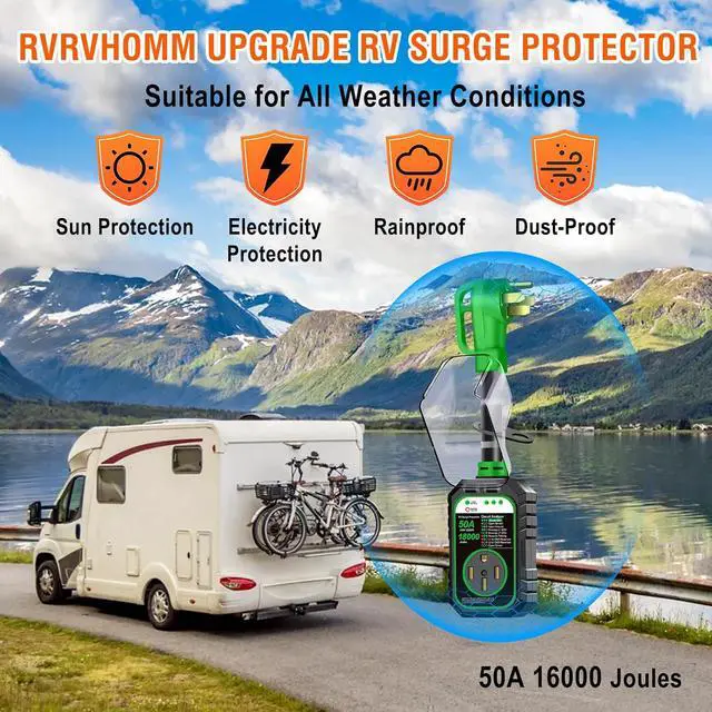 Alt view image 5 of 7 - 18000J 50Amp RV Surge Protector 50 Amp Flag Design - Upgraded Power Surges Voltage Protection Circuit Analyzer IP68 Waterproof Cover for 50A RVS Camper Trailer Must Haves (50Amp, Green)