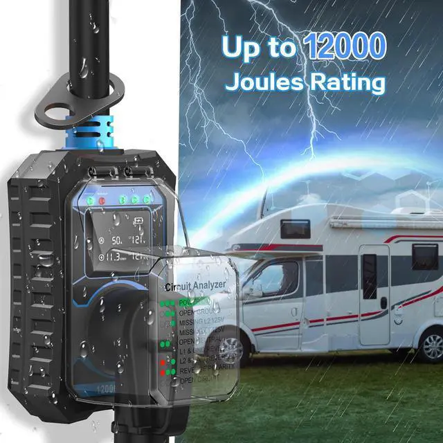 Alt view image 3 of 7 - RV Surge Protector 50 Amp Smart RV Circuit Analyzer With LED Real-time Display voltage current KWH 12000 Joules Portable Waterproof RV Surge Protector for Camper Travel Trailer Rv Accessories