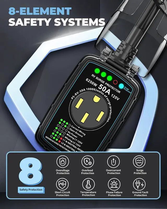 Alt view image 3 of 7 - Bluetooth Smart RV Surge Protector 30Amp EPO | KWH Meter|Rv Surge Protector Circuit Analyzer App Control, Auto-Reconnection, Built-in Buzzer, Replaceable Module UL Listed (RV Surge-50A)