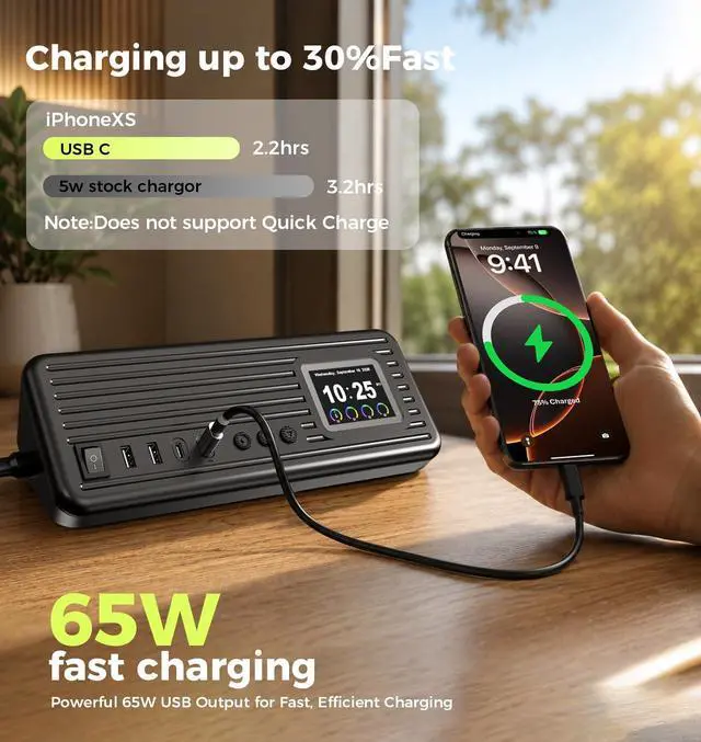 Alt view image 3 of 7 - Smart Surge Strip w/Control Switches 4AC 4USB A+C 5FT Cord Black | 8-in-1 Surge Protector Strip, 1500J lightning surge protection, fire-resistant shell & colorful digital display