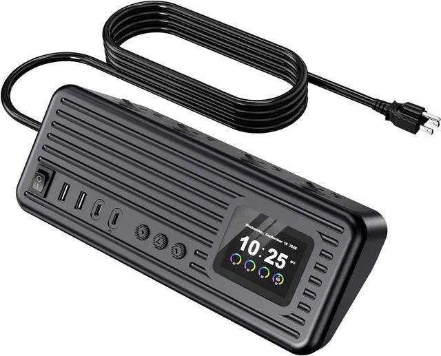 Main image of Smart Surge Strip w/Control Switches 4AC 4USB A+C 5FT Cord Black | 8-in-1 Surge Protector Strip, 1500J lightning surge protection, fire-resistant shell & colorful digital display