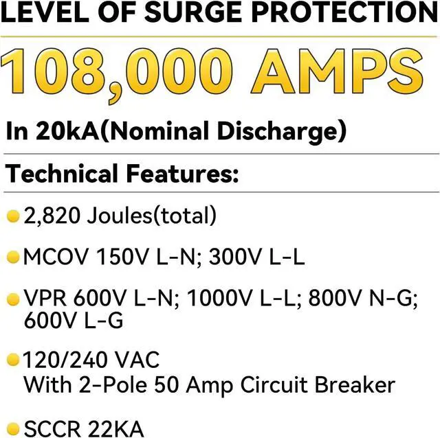 Alt view image 3 of 7 - WiFi Whole House Surge Protector,108,000 Amps/Phase, 2820 Joules (Total), Thermally Protected Metal Oxide Varistors,Surge Times,Check Surge Times and Voltage by smart Phone