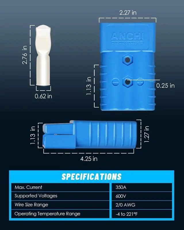 Alt view image 3 of 7 - Kit 350 Amp 4Pcs Connectors Plugs 350A Quick Connect Disconnect 600 V+ 4 Pcs 350 amp Handle Battery Power Connector+4 Pcs Cover Dust (350A Blue 4Pcs 2/0AWG)