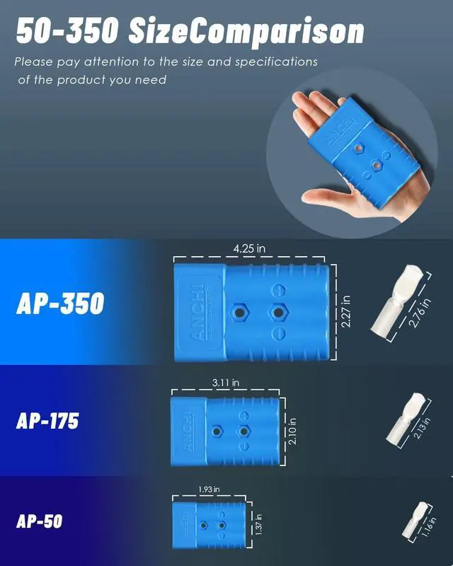 Alt view image 4 of 7 - Kit 350 Amp 4Pcs Connectors Plugs 350A Quick Connect Disconnect 600 V+ 4 Pcs 350 amp Handle Battery Power Connector+4 Pcs Cover Dust (350A Blue 4Pcs 2/0AWG)