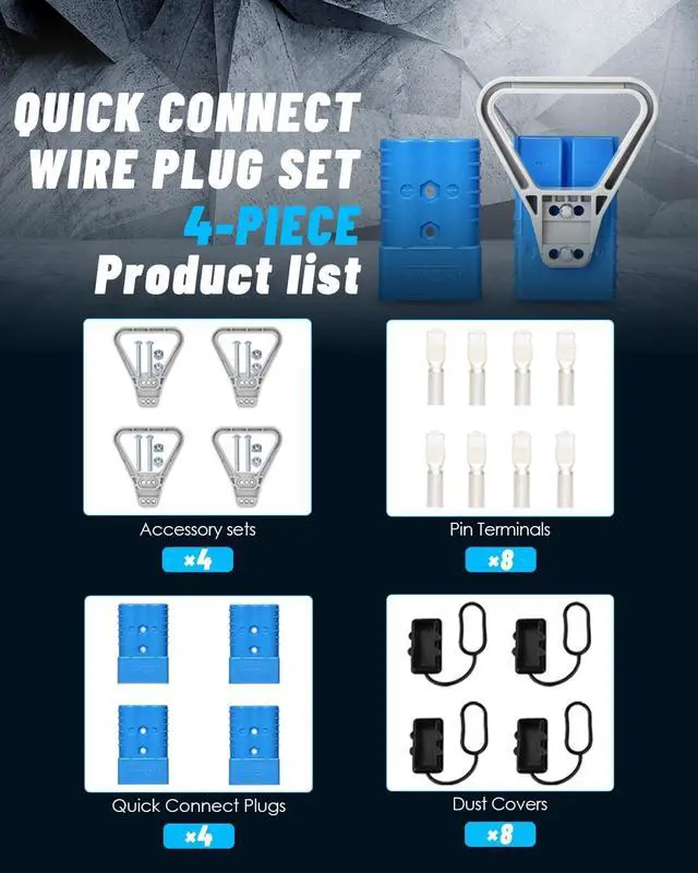 Alt view image 5 of 7 - Kit 350 Amp 4Pcs Connectors Plugs 350A Quick Connect Disconnect 600 V+ 4 Pcs 350 amp Handle Battery Power Connector+4 Pcs Cover Dust (350A Blue 4Pcs 2/0AWG)