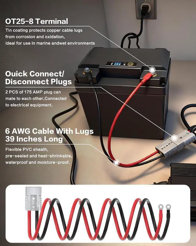 Alt view image 3 of 7 - 2PCS 175A Anderson Connector Plug with 100cm(39.37 inch) 6AWG O-Ring Cable Battery Quick Connector Forklift Plug Wire Trailer Power Storage Power Harness Power Forklift Charging Connector
