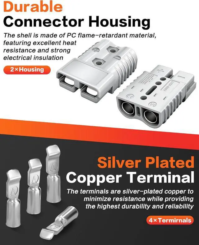 Alt view image 4 of 7 - 2PCS 175A Anderson Connector Plug with 100cm(39.37 inch) 6AWG O-Ring Cable Battery Quick Connector Forklift Plug Wire Trailer Power Storage Power Harness Power Forklift Charging Connector