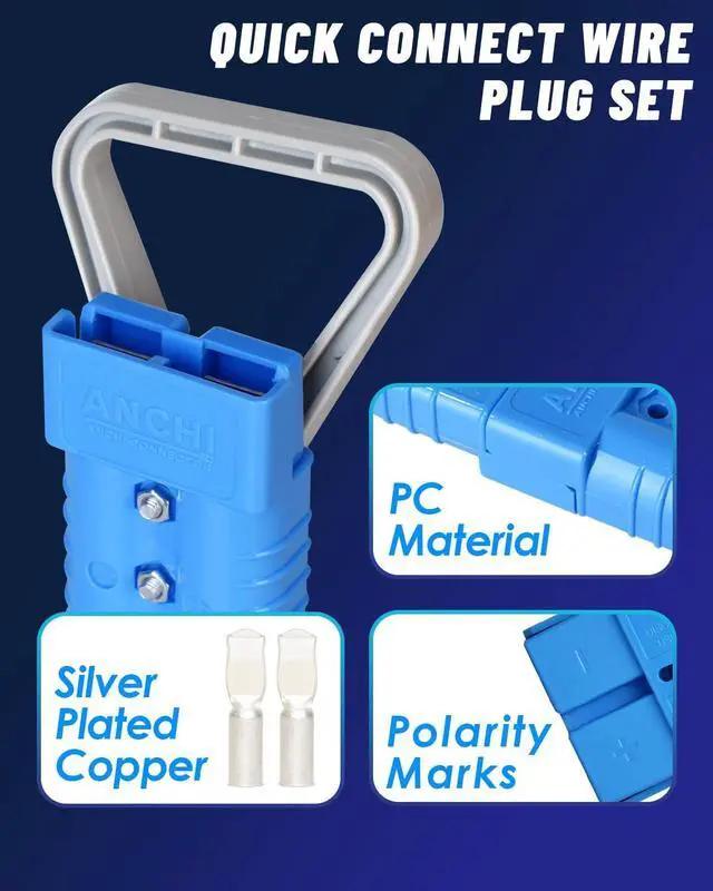 Alt view image 7 of 7 - Kit 350 Amp 4Pcs Connectors Plugs 350A Quick Connect Disconnect 600 V+ 4 Pcs 350 amp Handle Battery Power Connector+4 Pcs Cover Dust (350A Blue 4Pcs 2/0AWG)