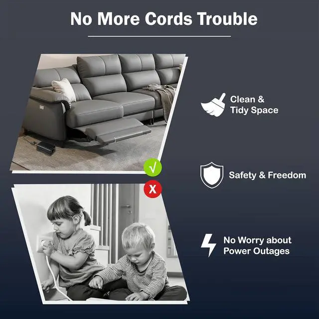Alt view image 2 of 6 - Universal Battery Pack for Reclining Furniture, GreenPower 3300mAh Wireless Rechargeable Battery Pack for Power Recliner, Power Sofa, Sectional, and Lift Chair