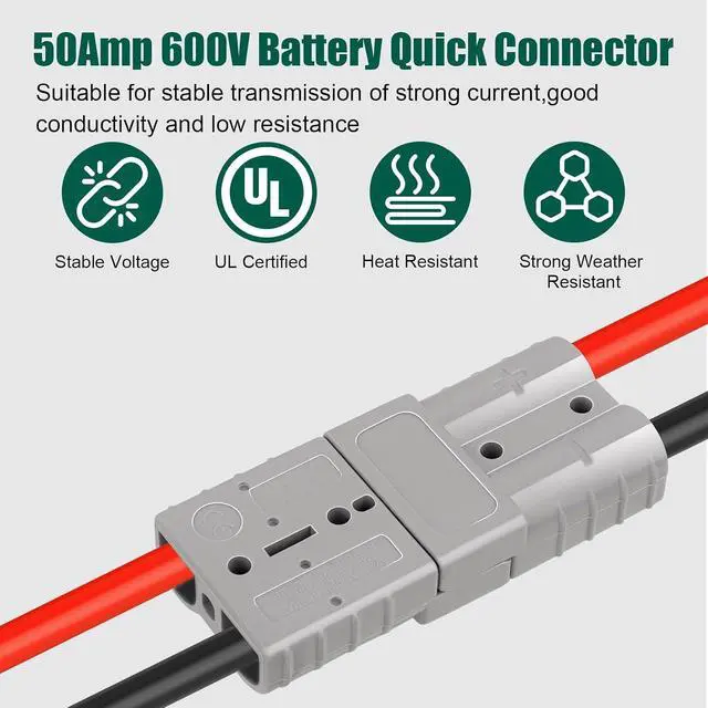 Alt view image 3 of 6 - 20PCS 50A Battery Quick Connect/Disconnect Kit 10-12 AWG,50 Amp 600V Connector Kit for Recovery Winch, Forklift, Towing Systems and Solar Applications