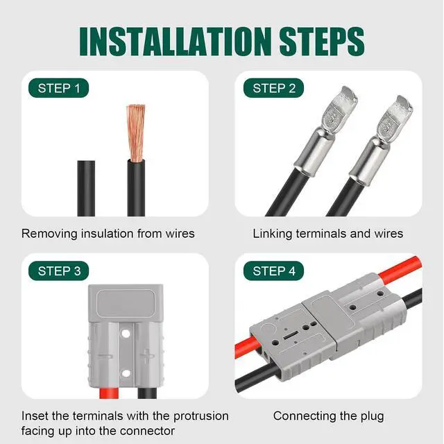 Alt view image 5 of 6 - 20PCS 50A Battery Quick Connect/Disconnect Kit 10-12 AWG,50 Amp 600V Connector Kit for Recovery Winch, Forklift, Towing Systems and Solar Applications