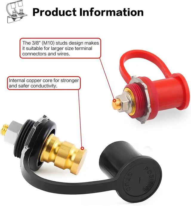 Alt view image 4 of 6 - Battery Jump Post Waterproof Remote Battery Terminals with Heavy Duty Mounting Bracket UTV/ATV Battery Relocation Kit Battery Chargeing Post for Marine Car RV Truck