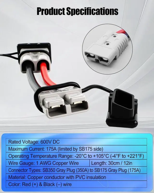 Alt view image 2 of 6 - SB350-SB175 SB350 Gray to SB175 Gray Anderson Adapter Cable, 1FT 1/0 AWG Heavy-Duty Anderson Connector Adapter, Battery Quick Connect Harness for Solar Generator Inverter Winch Truck RV