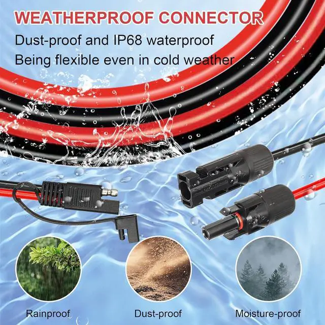 Alt view image 3 of 7 - Solar Panel to SAE Adapter Cable - 20FT 10AWG Solar Extension Cable for RV Solar Panel Caravan Battery Charger Kit with SAE Polarity Reverse Adapter