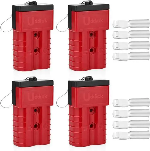 Main image of 4PCS 350A 2/0 Gauge Battery Cable Quick Connect/Disconnect Connector Plug Kit with 4 Wire Harness Dust Cover(Red)