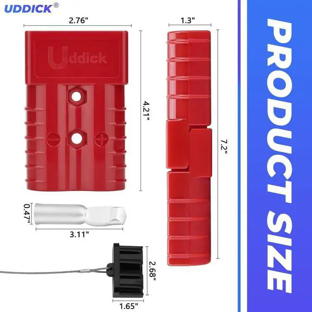 Alt view image 5 of 6 - 4PCS 350A 2/0 Gauge Battery Cable Quick Connect/Disconnect Connector Plug Kit with 4 Wire Harness Dust Cover(Red)