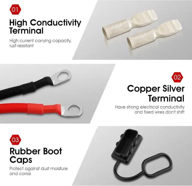Alt view image 7 of 7 - Winch Quick Connect Power Cable 4AWG 24FT Heavy Duty Extension with Battery Quick Connector & Silver Terminal UL1015 Tinned Copper Wire for RV, Off-Road, Trailer, Solar, Battery Systems