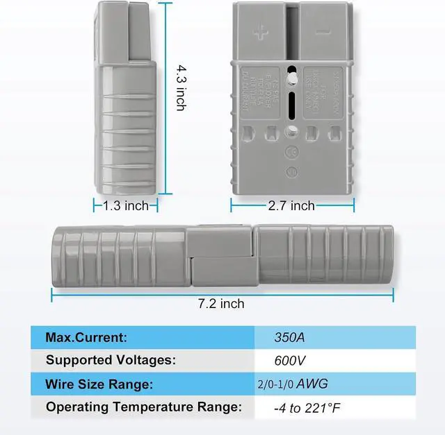 Alt view image 3 of 7 - 4PCS 2/0-1/0 Gauge 350Amp Battery Quick Disconnect,12v-36v Batteries Quick Connect/Disconnect Plug Kit,Jumper Cable Plug Connectors for Recovery Winch, Forklift,Towing Systems(Gray with Cover)