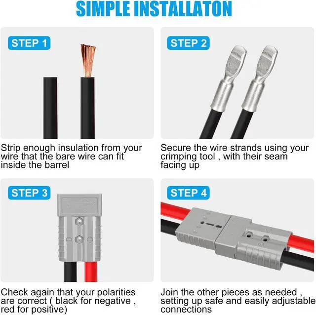 Alt view image 7 of 7 - 4PCS 2/0-1/0 Gauge 350Amp Battery Quick Disconnect,12v-36v Batteries Quick Connect/Disconnect Plug Kit,Jumper Cable Plug Connectors for Recovery Winch, Forklift,Towing Systems(Gray with Cover)