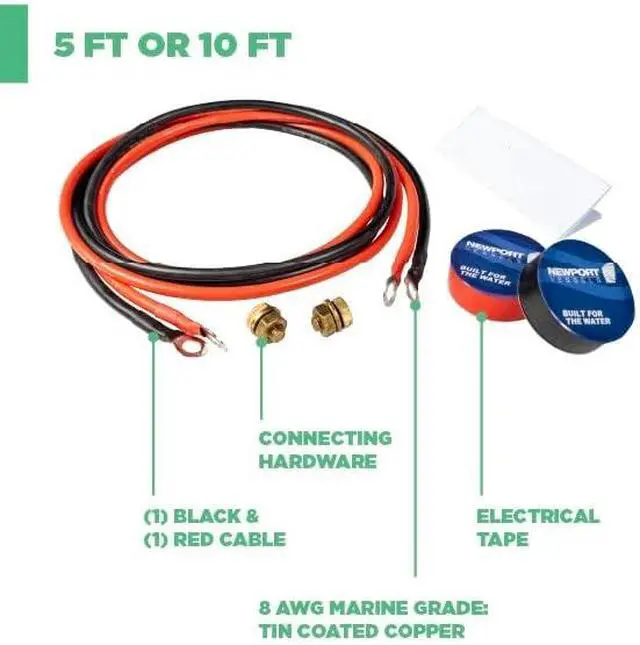 Alt view image 3 of 7 - Newport 10ft Trolling Motor Battery Cable Extension Kit 8AWG Marine-Grade Wire Includes Connectors, Terminals & Heat Shrink Compatible with All Newport Motors