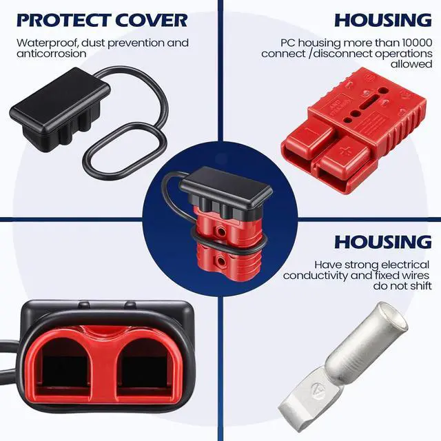 Alt view image 5 of 7 - 6 Pcs 2-4 Gauge 175A Battery Quick Connector 12-36v Disconnect Wire Harness Plug Kit Battery Cable Connector Disconnect Plug for Car Motor Winch Trailer