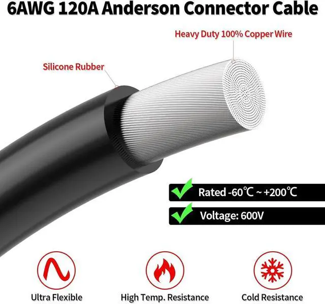 Alt view image 3 of 6 - 6AWG Anderson 120A Connector Winch Power Cable, Battery Quick Connect Jumper Cables for Forklift Car Motor Tractor(6FT)