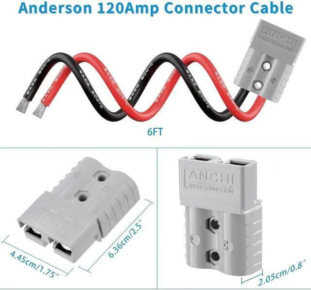 Alt view image 5 of 6 - 6AWG Anderson 120A Connector Winch Power Cable, Battery Quick Connect Jumper Cables for Forklift Car Motor Tractor(6FT)