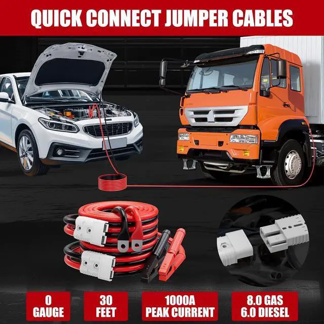 Alt view image 5 of 7 - 0 Gauge 30 FT Heavy Duty Jumper Cables for Car Battery, 1000Amp Quick Connect Booster Cables for Jump Starting Dead or Weak Batteries, Suitable for 8L Gas & 6L Diesel, Carrying Bag Included