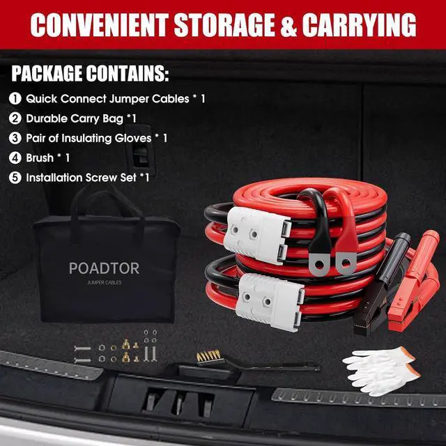Alt view image 7 of 7 - 0 Gauge 30 FT Heavy Duty Jumper Cables for Car Battery, 1000Amp Quick Connect Booster Cables for Jump Starting Dead or Weak Batteries, Suitable for 8L Gas & 6L Diesel, Carrying Bag Included