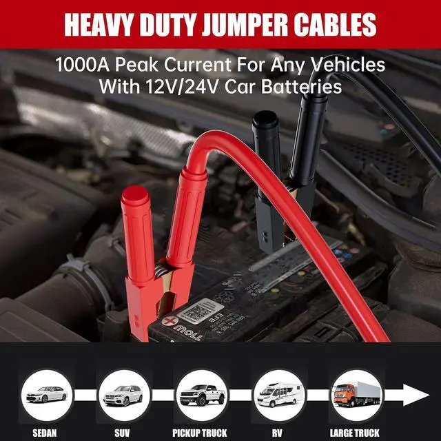 Alt view image 6 of 7 - 0 Gauge 30 FT Heavy Duty Jumper Cables for Car Battery, 1000Amp Quick Connect Booster Cables for Jump Starting Dead or Weak Batteries, Suitable for 8L Gas & 6L Diesel, Carrying Bag Included