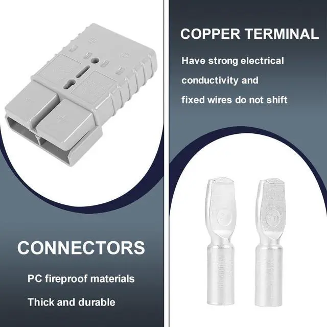 Alt view image 3 of 6 - 350A Forklift Battery Connector 2/0 AWG Gray 350A 600V Plug, Jumper Cable Plug Connect/Disconnect for Recovery Winch, Towing Systems (4PCS 350A Gray)