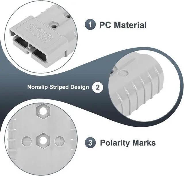Alt view image 5 of 6 - 350A Forklift Battery Connector 2/0 AWG Gray 350A 600V Plug, Jumper Cable Plug Connect/Disconnect for Recovery Winch, Towing Systems (4PCS 350A Gray)
