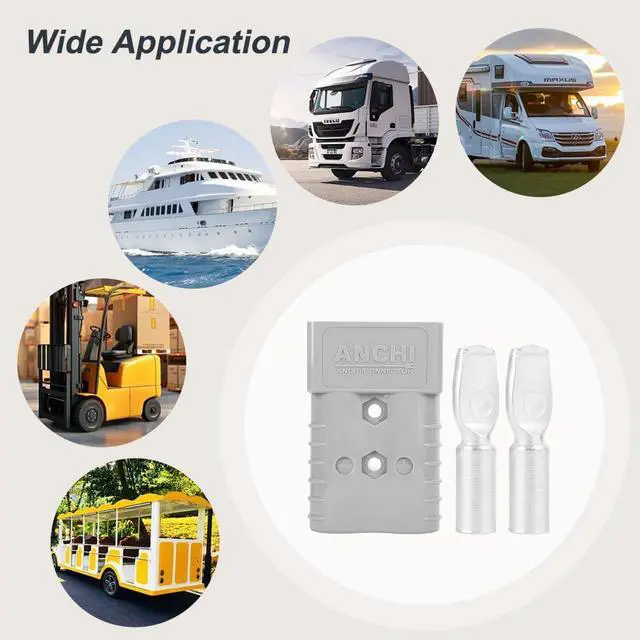 Alt view image 6 of 6 - 350A Forklift Battery Connector 2/0 AWG Gray 350A 600V Plug, Jumper Cable Plug Connect/Disconnect for Recovery Winch, Towing Systems (4PCS 350A Gray)