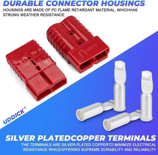 Alt view image 4 of 6 - 4PCS 350A 2/0 Gauge Battery Cable Quick Connect/Disconnect Connector Plug Kit with 4 Wire Harness Dust Cover(Red)