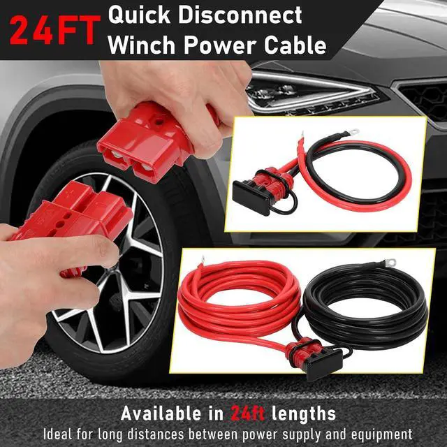 Alt view image 2 of 7 - 24 FT Quick Disconnect Winch Power Cable, 2 Gauge 2 AWG Copper Wiring, Heavy Duty Quick Disconnect Cables with Quick Connect Plugs, for a Wide Range of Winching Applications