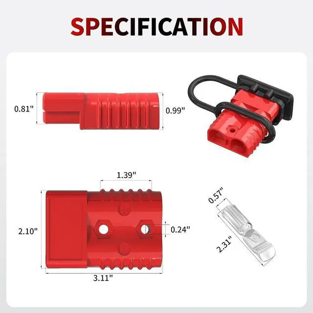 Alt view image 2 of 6 - 175A Battery Quick Disconnect Connector with 14FT 2AWG Copper Wiring Quick Disconnect Winch Power Cable Kit for Forklift Car Motor Tractor