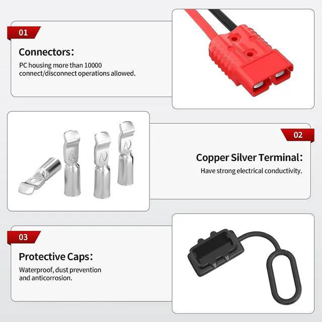 Alt view image 5 of 6 - 175A Battery Quick Disconnect Connector with 14FT 2AWG Copper Wiring Quick Disconnect Winch Power Cable Kit for Forklift Car Motor Tractor