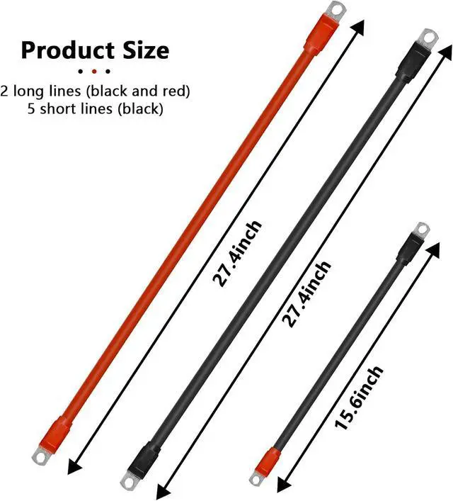 Alt view image 2 of 7 - 7PCS Golf Cart Battery Cables Set Fit for Club Car DS 1994-up 2 Awg 36/48 Volt, 4 Gauge Golf Cart Battery Cables Wiring Kit