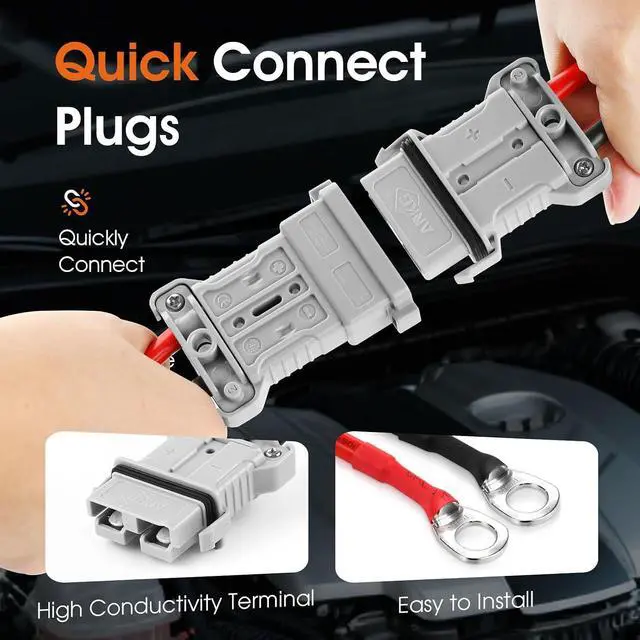 Alt view image 4 of 7 - Waterproof Battery Quick Connect Disconnect with 8.2FT 8 Awg Cable, 50 Amps 6-8 Gauge Ip68 Jumper Cable Plug Connector Kit for Recovery Winch, Towing Systems