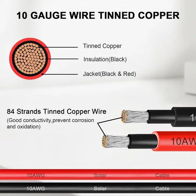 Alt view image 2 of 7 - Solar Battery Cable - 10 Gauge 15FT Power Inverter Cable with PV Flame Retardant Protective Sleeving Connect Battery and Charge Controller for Solar Panel Automotive RV Motorcycle Marine