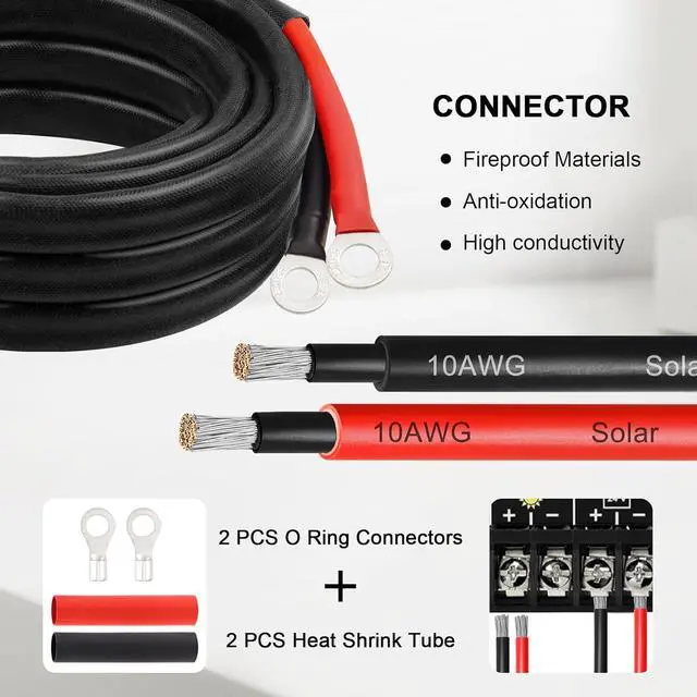 Alt view image 3 of 7 - Solar Battery Cable - 10 Gauge 15FT Power Inverter Cable with PV Flame Retardant Protective Sleeving Connect Battery and Charge Controller for Solar Panel Automotive RV Motorcycle Marine