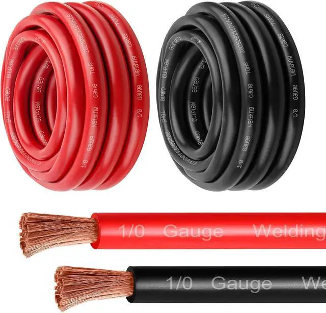 Main image of 1/0 Gauge Battery Cable - 3FT Red + 3FT Black 1/0 AWG Welding Cable Flexible Stranded Oxygen-Free Pure Copper Wire for Automotive, Battery, Inverter, Solar, Marine and Generator