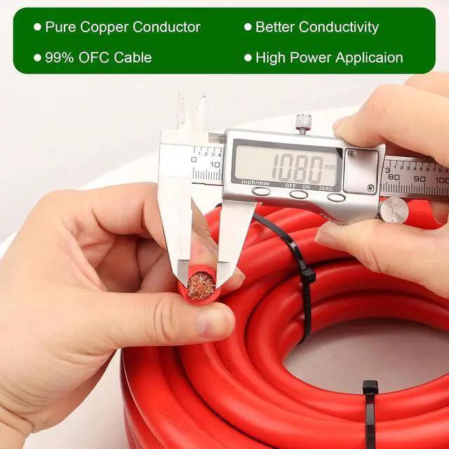 Alt view image 3 of 7 - 1/0 Gauge Battery Cable - 3FT Red + 3FT Black 1/0 AWG Welding Cable Flexible Stranded Oxygen-Free Pure Copper Wire for Automotive, Battery, Inverter, Solar, Marine and Generator